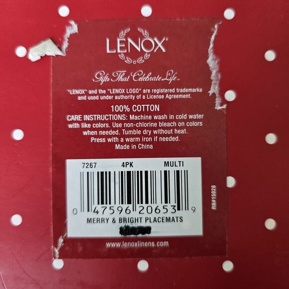 4 LENOX Christmas Holiday 15" Square Merry Bright Ho Ho Ho Fa La La Placemat Set - Picture 4 of 9